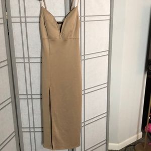 Gold slit v neck dress